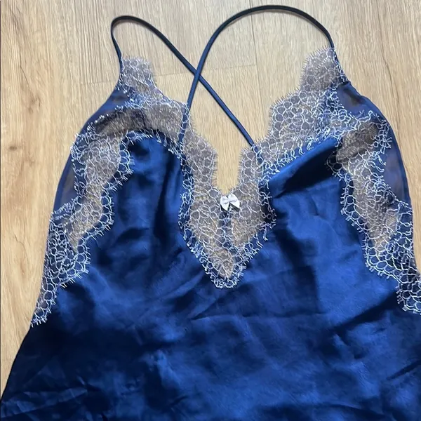 Y2K Victorias Secret Blue Lace Lingerie Mini Slip Sz Medium - Image 2