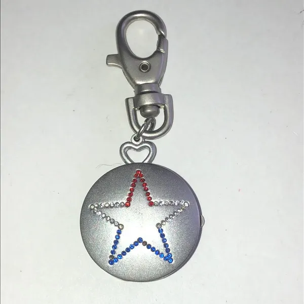 Silver Tone Star Watch Keychain with Red, White, and Blue Accents - Image 2