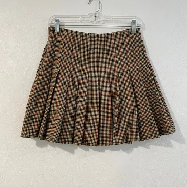 Brandy Melville Brown Plaid Pleated Tennis Mini Skirt Preppy One Size - Image 3