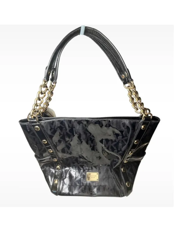 Women's Michael Kors Logo Tote Bag, One Size, Black and Gold - Image 3