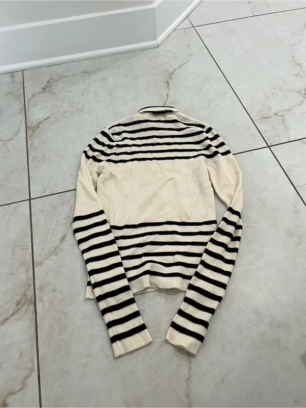 Zara Cream Striped Knit Turtleneck Sweater Size Small - Image 4