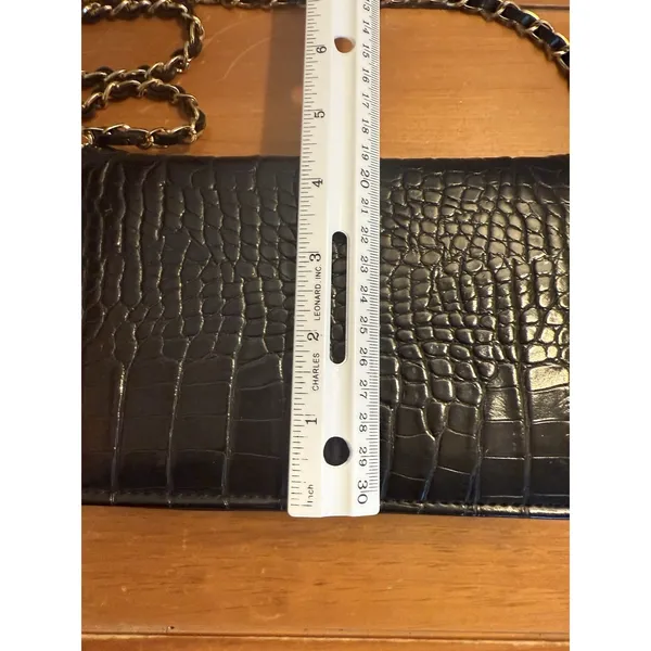 Bebe Fabiola Stamped Crocodile Faux Leather Crossbody Small‎ Handbag Black Gold - Image 8