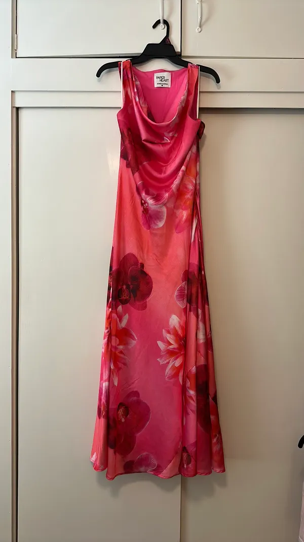 Paper Heart Pink Flower Cowl Neck Dress - Image 4