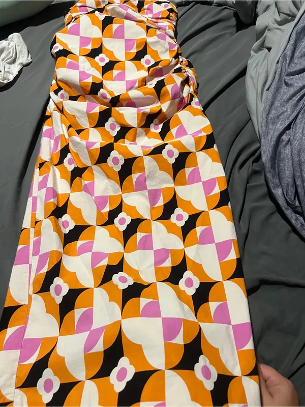By Anthropologie Printed Strapless Slim Ruched Geometric Midi Dress - Image 12