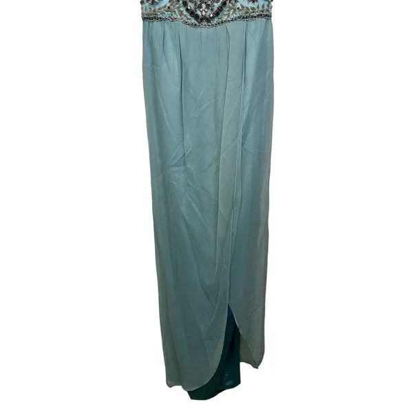 NWT Mandalay N Turquoise Silk Beaded Embellished Maxi Evening Gown Dress Size 6 - Image 6