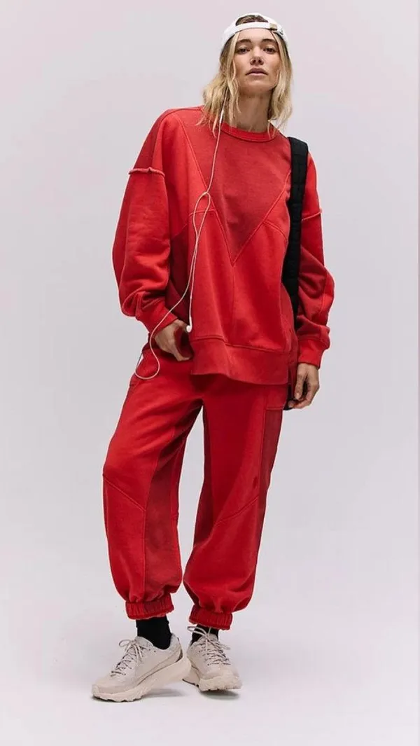 NWT Free People Movement Making It Pullover And Jogger (SET)In Victory Red - Image 5