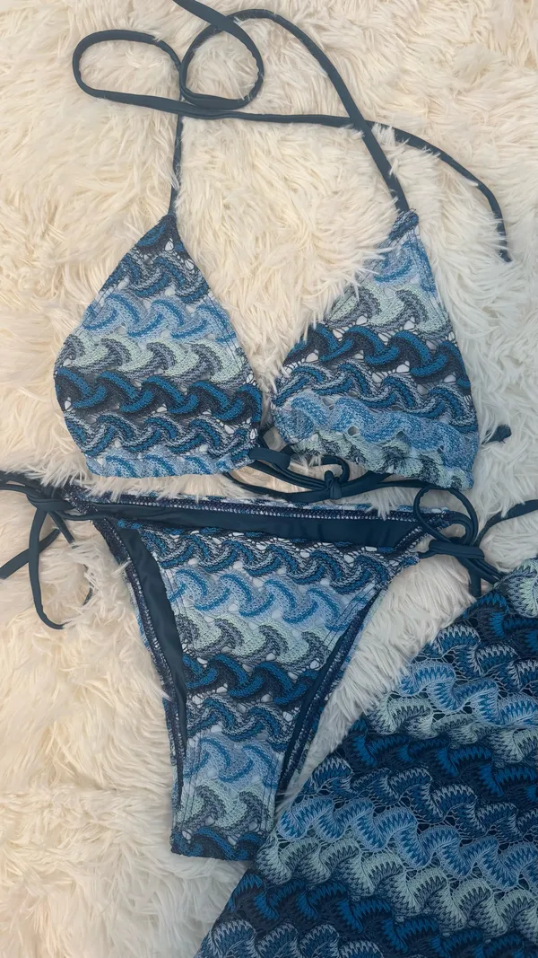 3 piece bikini set Blue - Image 2