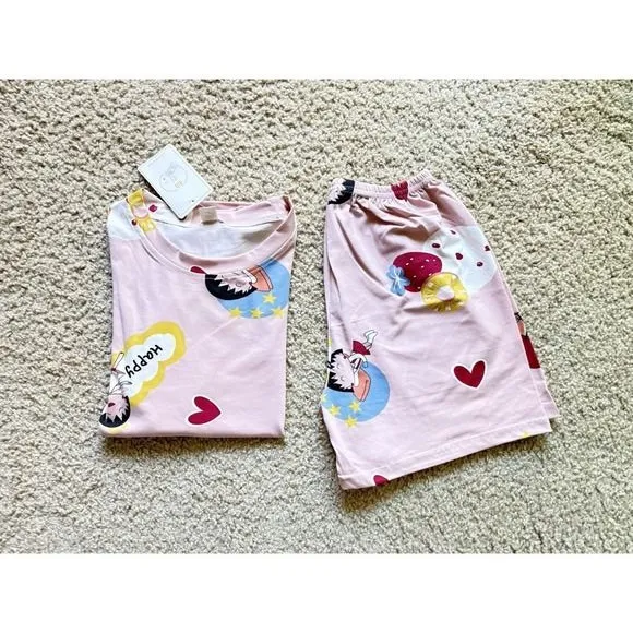 Women's Pajama Set Size S – Cute Summer T-shirt‎ and Shorts Sleepwear Lounge new - Image 4