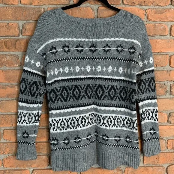 American Eagle Outfitters‎ Womens Fair Isle Knit Sweater Gray Black White Size S - Image 2
