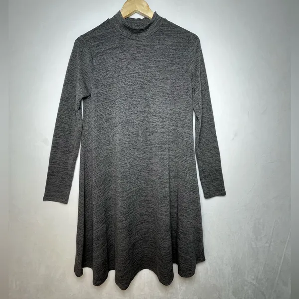 Abercrombie Women’s Gray Mini Dress Sz M Y2K Mock Neck Long Sleeve Fit Flare - Image 2