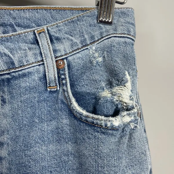 AGOLDE High Rise Straight Leg Distressed Jeans Light Wash Size 27‎ Button Fly - Image 9