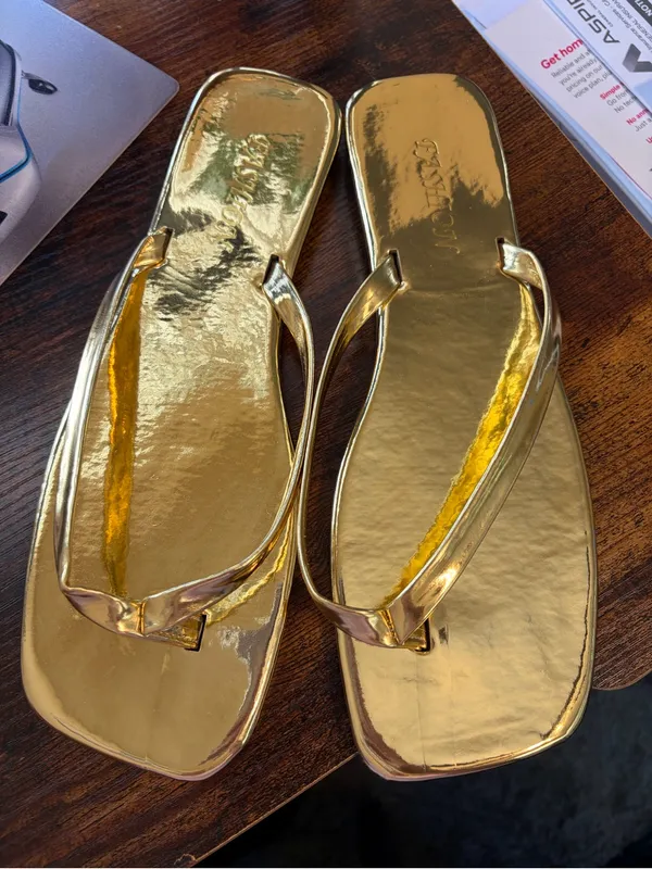 Gold Metallic Flip Flop Sandals - Women - Image 4