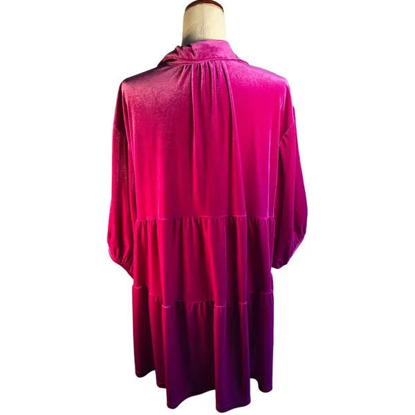 Pink Velour Button Up Blouse 3/4 length sleeves Size L - Image 4