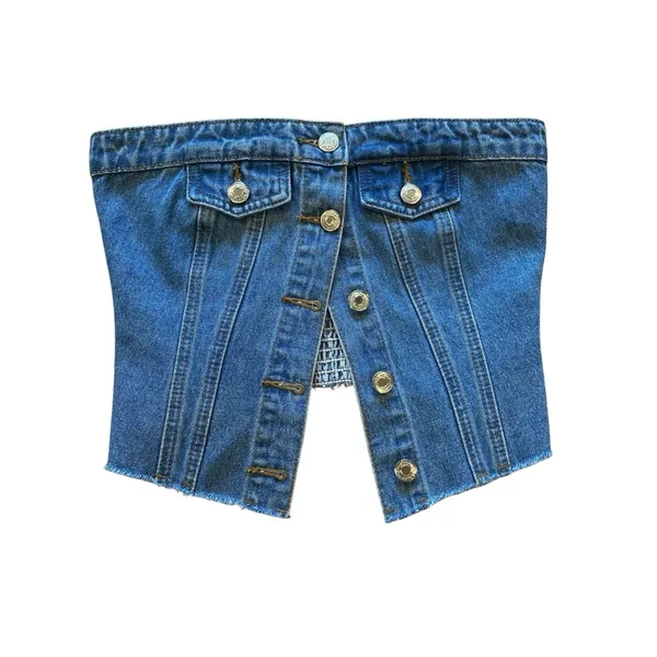Edikted Denim Strapless Corset Bustier Top - Image 5