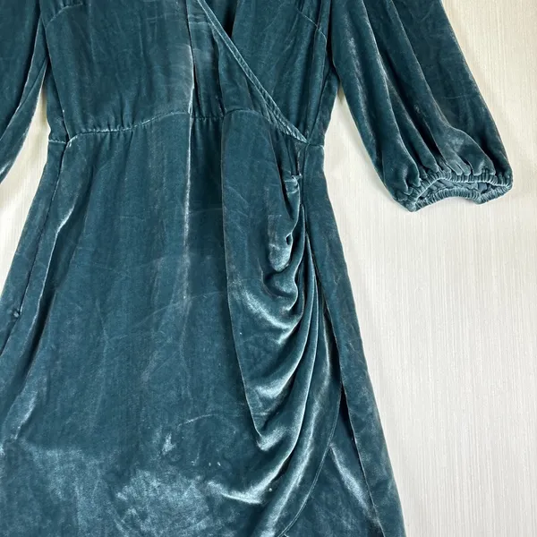 Aritzia Wilfred Lyric Women's Dress Sz 0 Green Velvet Silk Blend Mini Faux‎ Wrap - Image 5