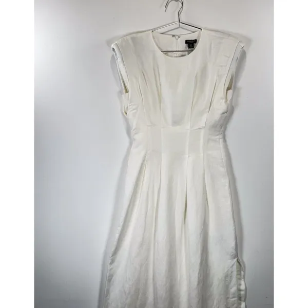 NWT Karen Millen Maxi Dress White Linen Pintuck A Line Quiet Luxury 4 Petite - Image 5