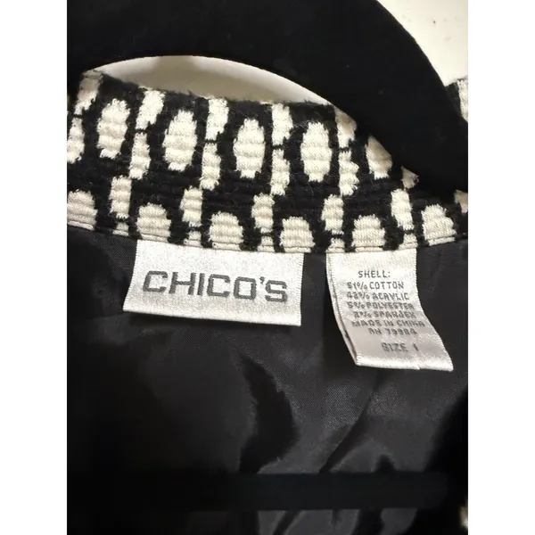 Chico's Black White Geometric Textured Knit Blazer Jacket Size‎ 1 Medium 8 - Image 4