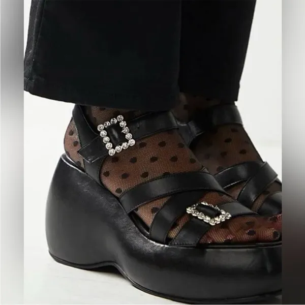 New Free People Brooklyn Ankle Strap Platform Sandal Black Leather Size 7.5 - Image 6