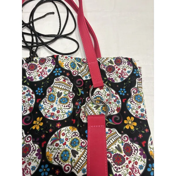 Sugar‎ Skull Bible Tote Bag – Large Fabric Church Carry Bag with Pink Handles - Image 2