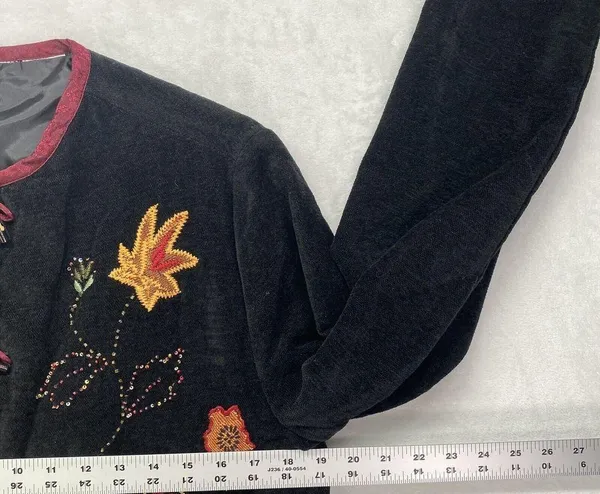 Vintage White Stag Jacket Medium Chenille Fall Floral Asian Inspired Embroidered - Image 2