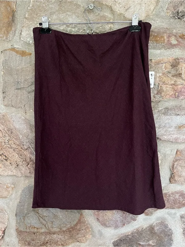 NWT Free People My Little Midi Skirt Dark Burgundy Linen Blend Pull On Sz L - Image 2
