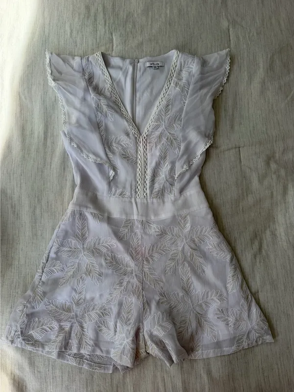 gorgeous BTFL-life white embroidered metallic palm leaf romper - Image 2