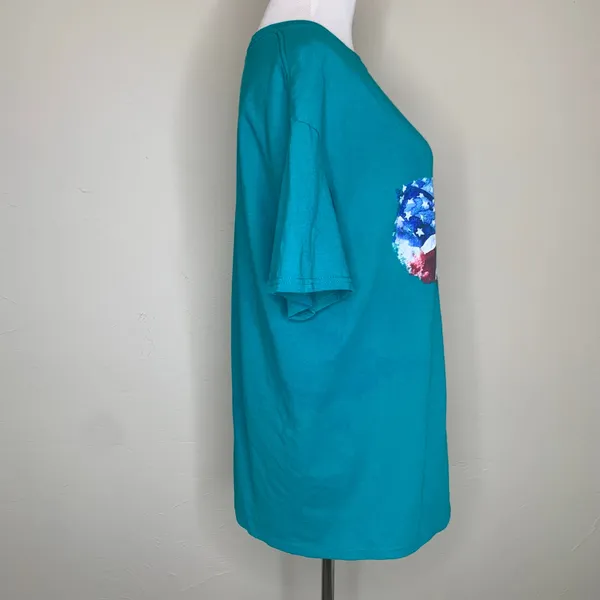 Delta Pro Weight Vintage Teal USA Sunflower Home Graphic Tee T Shirt Sz Large - Image 4