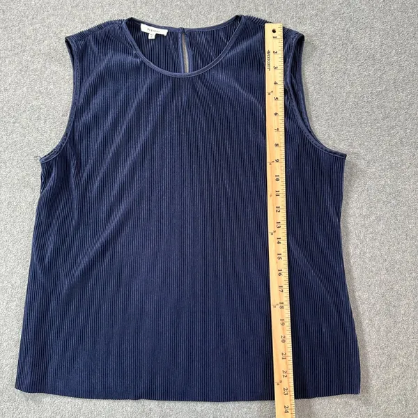 Pleione Blue Pleated Sleeveless Blouse Women's XL Round Neck Tank Top - Image 2