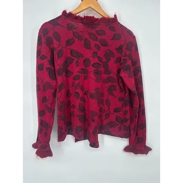 Tess‎ Dress Floral Wrap Sweater Y2K Size XL Silk Wool Blend Ruffle Red Romantic - Image 4