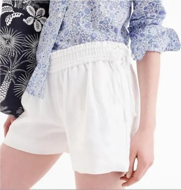 J Crew 100% Linen Side Tie Pull On Hi-Rise Shorts G4710 White XS - Image 3