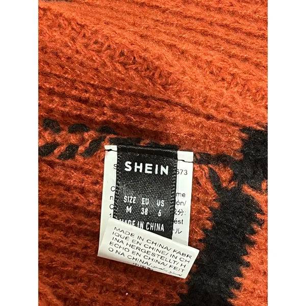 Chunky‎ cozy oversized SHEIN Orange Black Striped Knit Cardigan Sweater Women M - Image 6