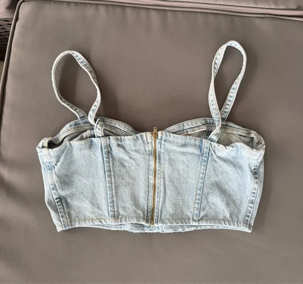 Zara Light Blue Denim Corset Top - Image 2