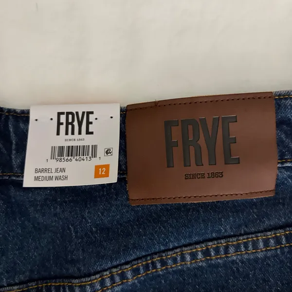 Frye Barrel Jean Medium Wash Floral Laser Etched Wide Leg Denim Pants 12 NEW - Image 10