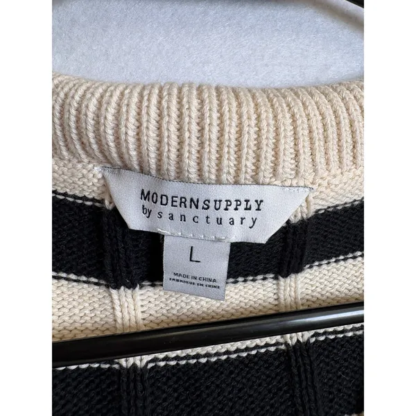 Modern Supply by Sanctuary Striped Cable Knit Sailor Collar Cardigan Black L - Image 5