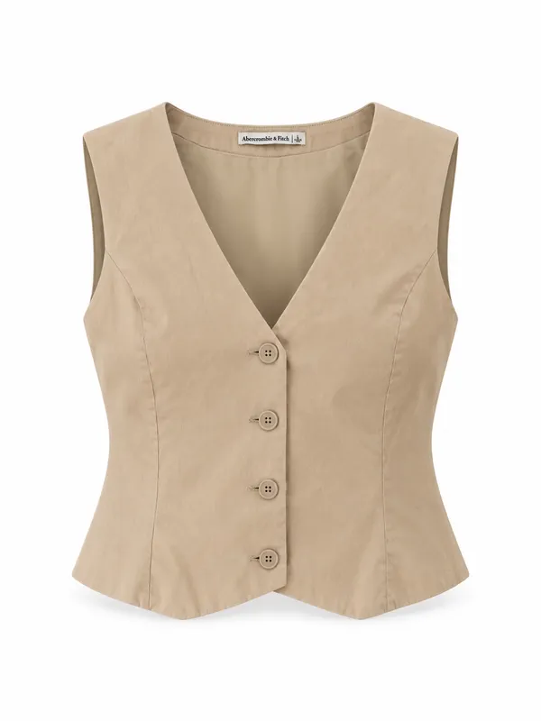 Abercrombie & Fitch Tan Tailored Button Front Vest Top Women’s Large - Image 2