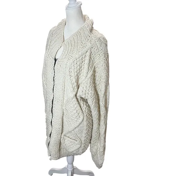 Vintage Imbacocha 100% Wool Fisherman Cable Knit Zip Cardigan L XL - Image 4