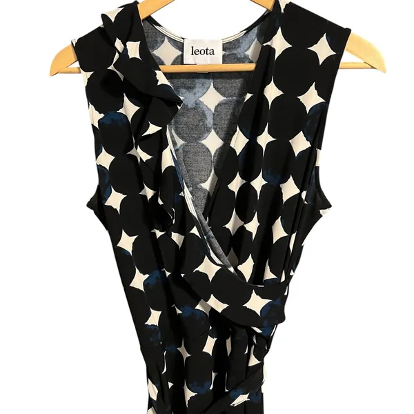 Leota Felicity Dress L Midnight Moon Ruffle Faux Wrap Tie Waist - Image 3