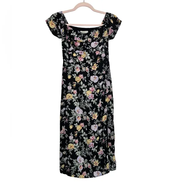 Abercrombie & Fitch Black Floral Midi Dress XS Pastel Flowers‎ Cottagecore - Image 2