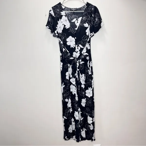 Lulus North Pacific‎ Black White Floral Cropped Wide Leg Pockets Jumpsuit SMALL - Image 5