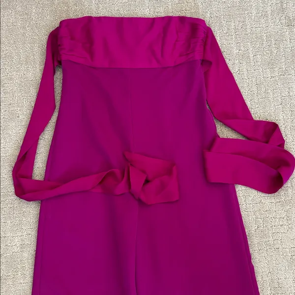 Milly Brooke Strapless silk Magenta Sash Waist Wide Leg Italian Cady Jumpsuit - Image 2
