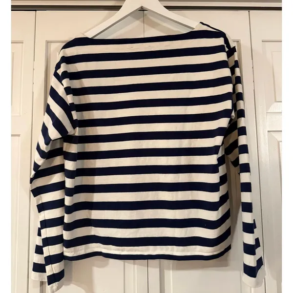 J.Crew navy striped boatneck relaxed shirt size M - Image 7