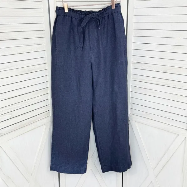 Polo Ralph Lauren Linen Drawstring Wide Leg Pants Denim Blue Small‎ Paperbag - Image 9