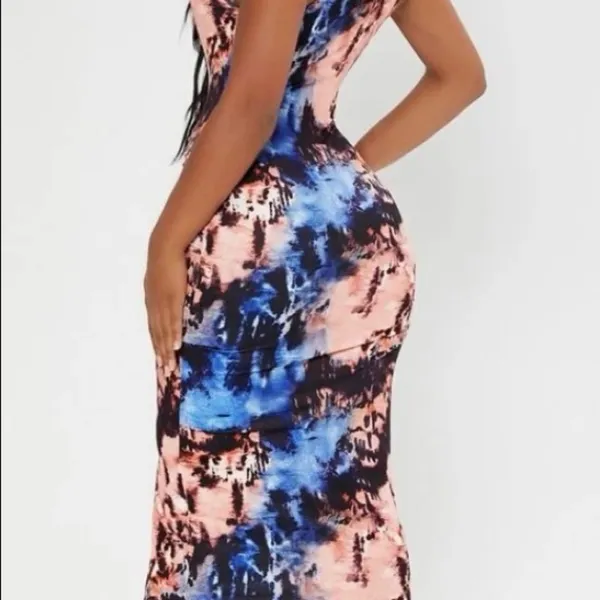 Amazon Women's Tie-Dye Midi Dress, Bodycon Dress Spaghetti Strap (Multicolor, Size: M) - Image 5