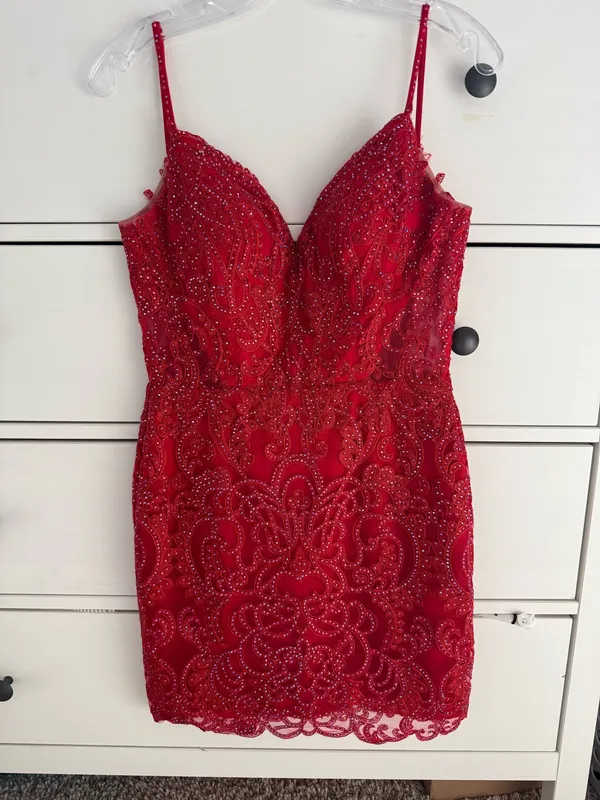 Red Sherri Hill Homecoming Dress Short - Image 3