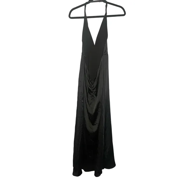 NWT Free People Women's Large Black Halter Slit Silky Dance Til Dawn Maxi Dress - Image 8