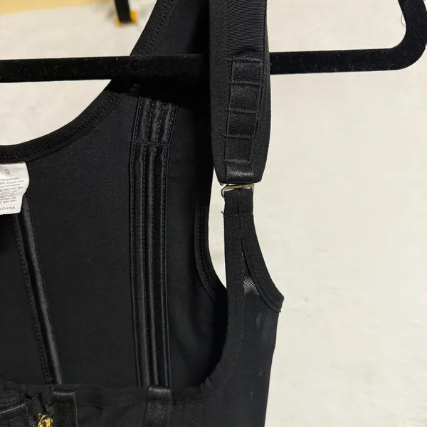 Supportive S Waist Trainer Vest Corset Shaper Black Zipped Slim Boning Goth Moto - Image 3