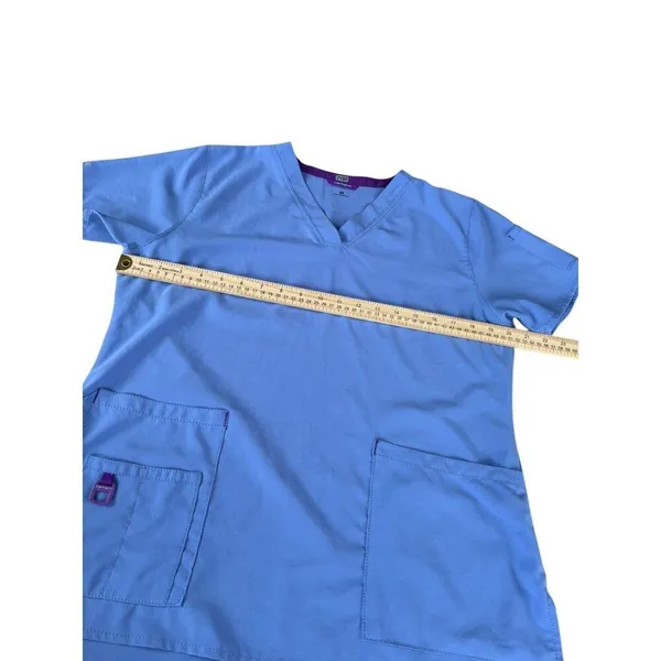 Carhartt Force Womens Scrub Top Medium Blue Short Sleeve V-Neck With Pockets - Image 4