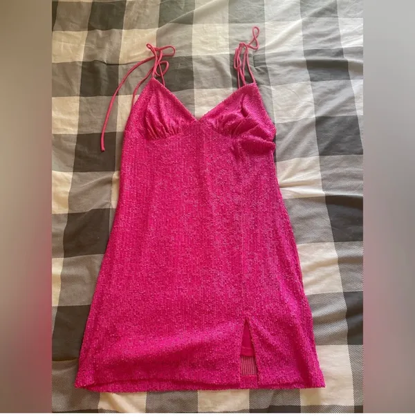 Topshop Pink Sequin Mini Dress - Image 4