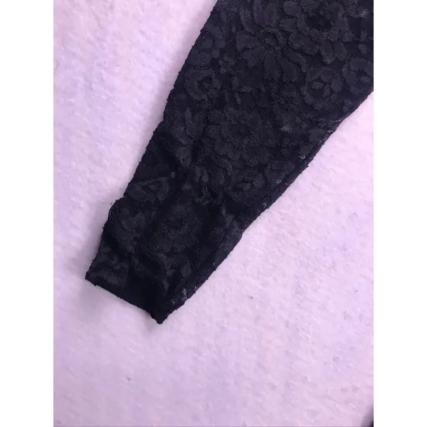 Guess Lace Skater Dress‎ Women 10 Black Long Sleeve Floral Fit & Flare - Image 6