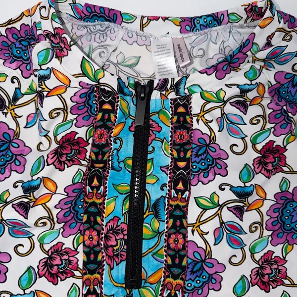 Nanette Lepore Long Sleeve Floral Zip Rash Guard Swim Shirt Size Large - Image 4